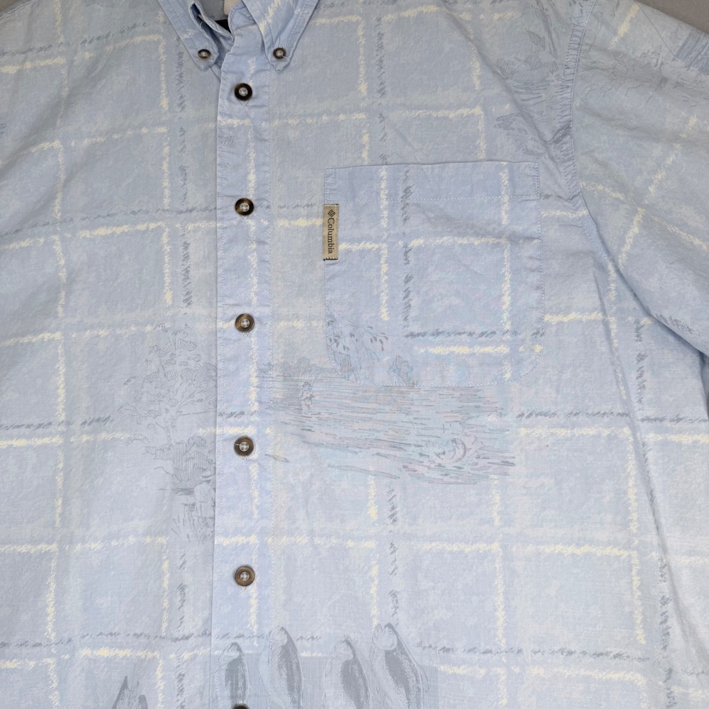 Columbia River Lodge Mens Short Sleeve Button Up Shirt Blue Fish Print Size L - Picture 3 of 12